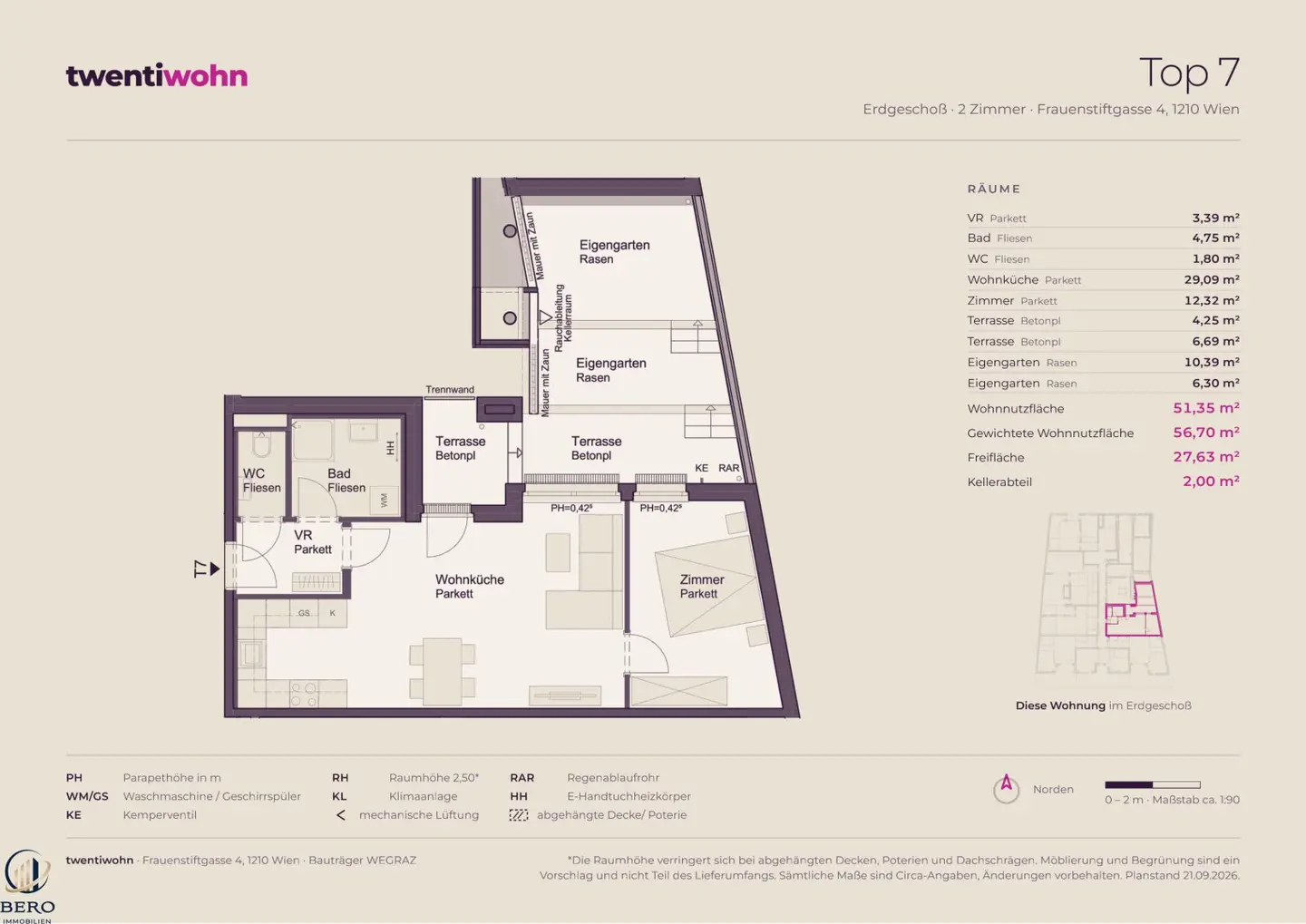 Top 7 on the ground floor with 2 rooms, garden and terrace - new build first occupancy, low energy - commission free