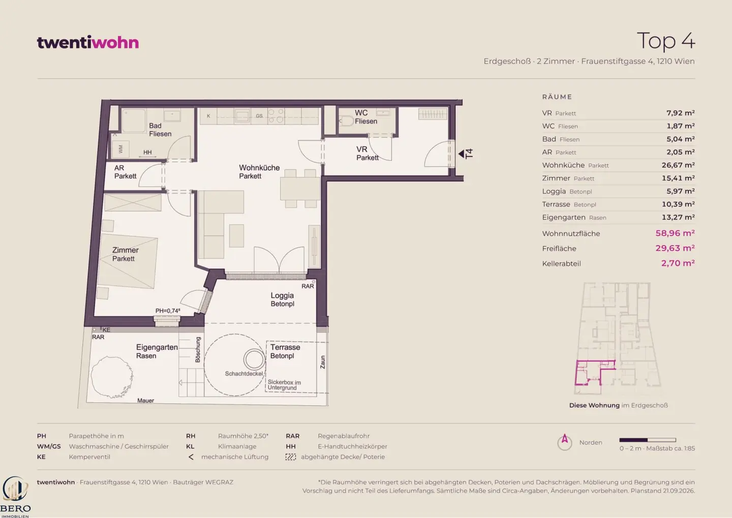 Top 4 on the ground floor with 2 rooms, garden, terrace and loggia - new build first occupancy, low energy - commission free