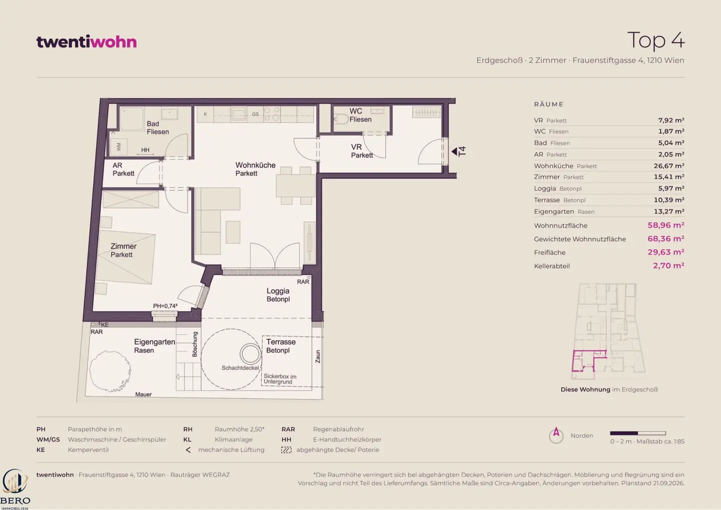 Top 4 on the ground floor with 2 rooms, garden, terrace and loggia - new build first occupancy, low energy - commission free