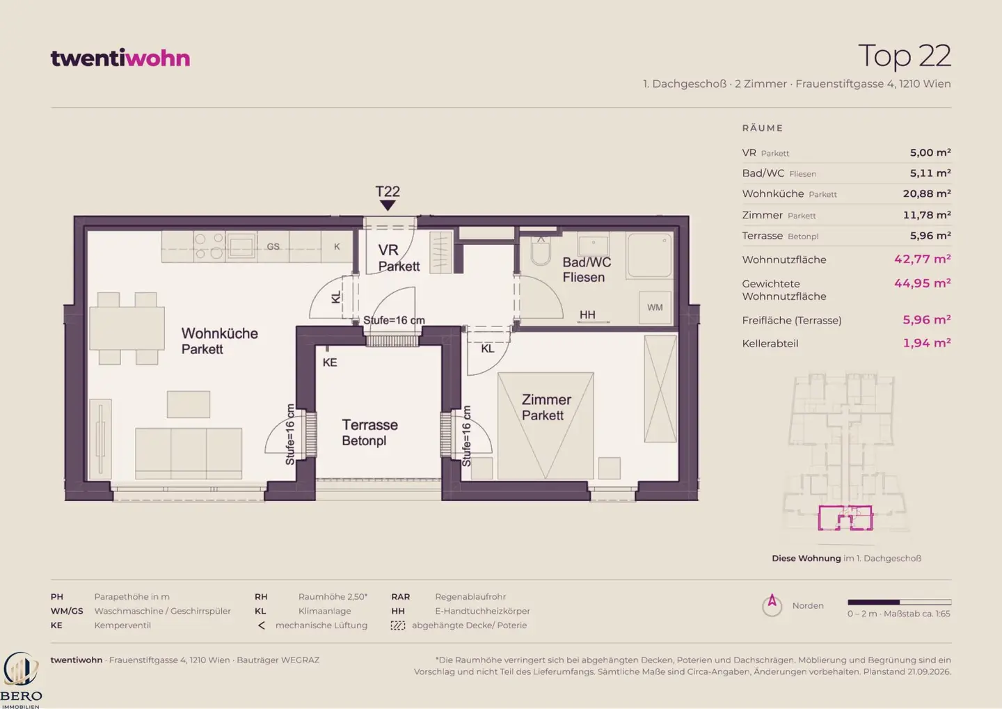 Top 22 on 1st attic floor with 2 rooms and terrace - new build first occupancy, commission-free