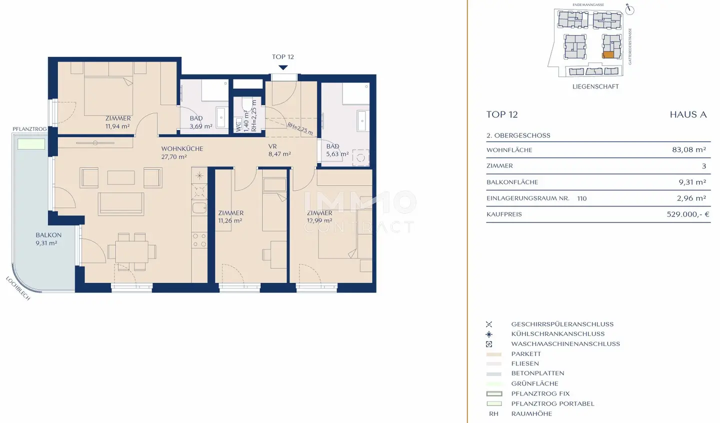 Sunny apartment with balcony in modern new build Commission free