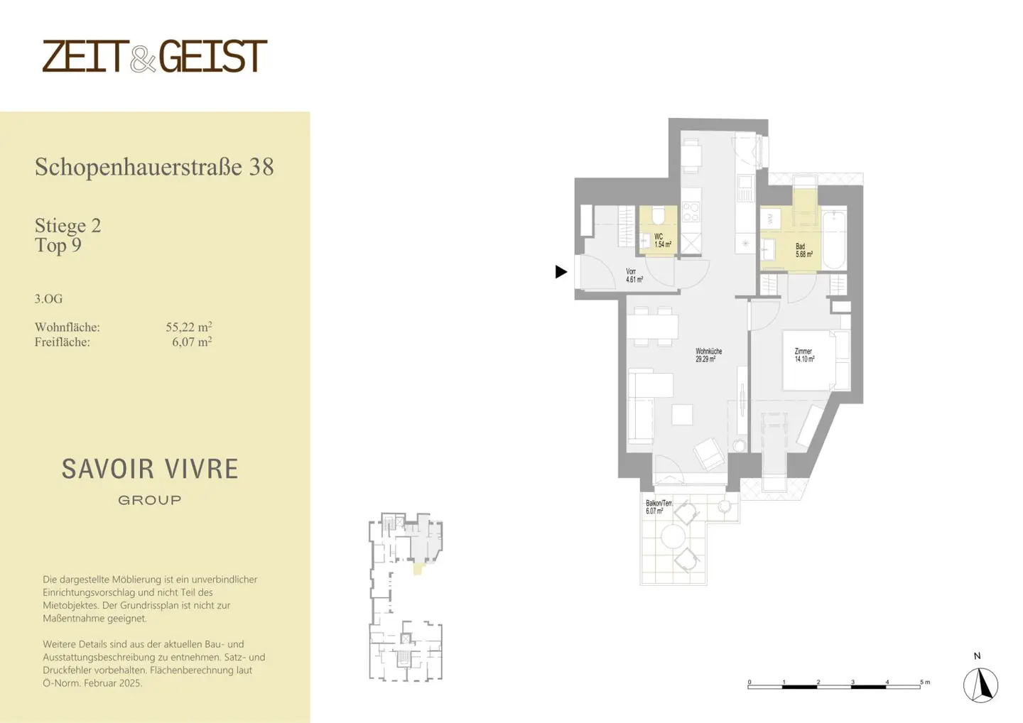 2-room apartment near Kutschkermarkt in first occupancy