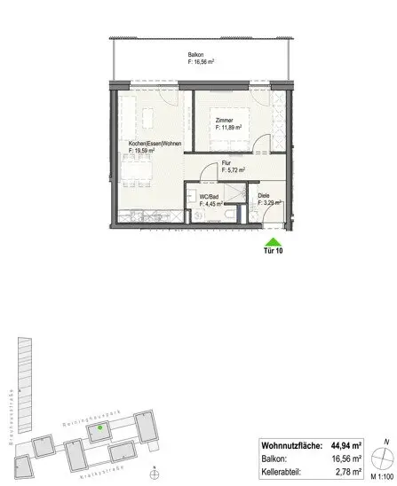 *45m² freundliche 2-Zimmer-Wohnung im Reininghauspark mit Küche und Balkon - ab 1.12.26