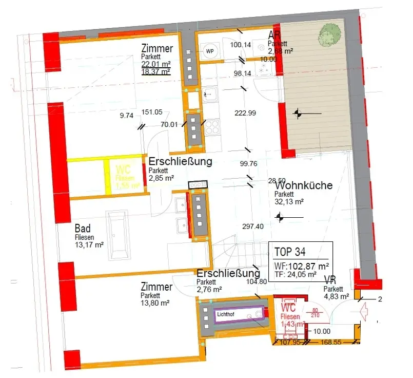 Dachgeschosswohnung new build with private lift exit and terraces