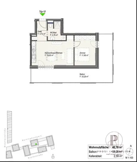 41 m² 2-room apartment with kitchen and balcony in Reininghauspark 7