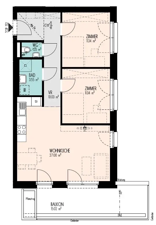 Helle Wohnung mit großzügigem Balkon und offener Wohnküche