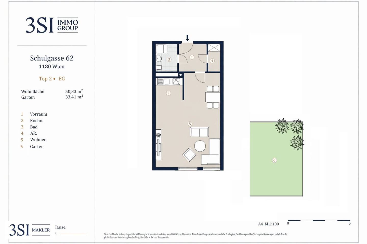 Ground floor apartment with garden in the inner courtyard near Schubertpark