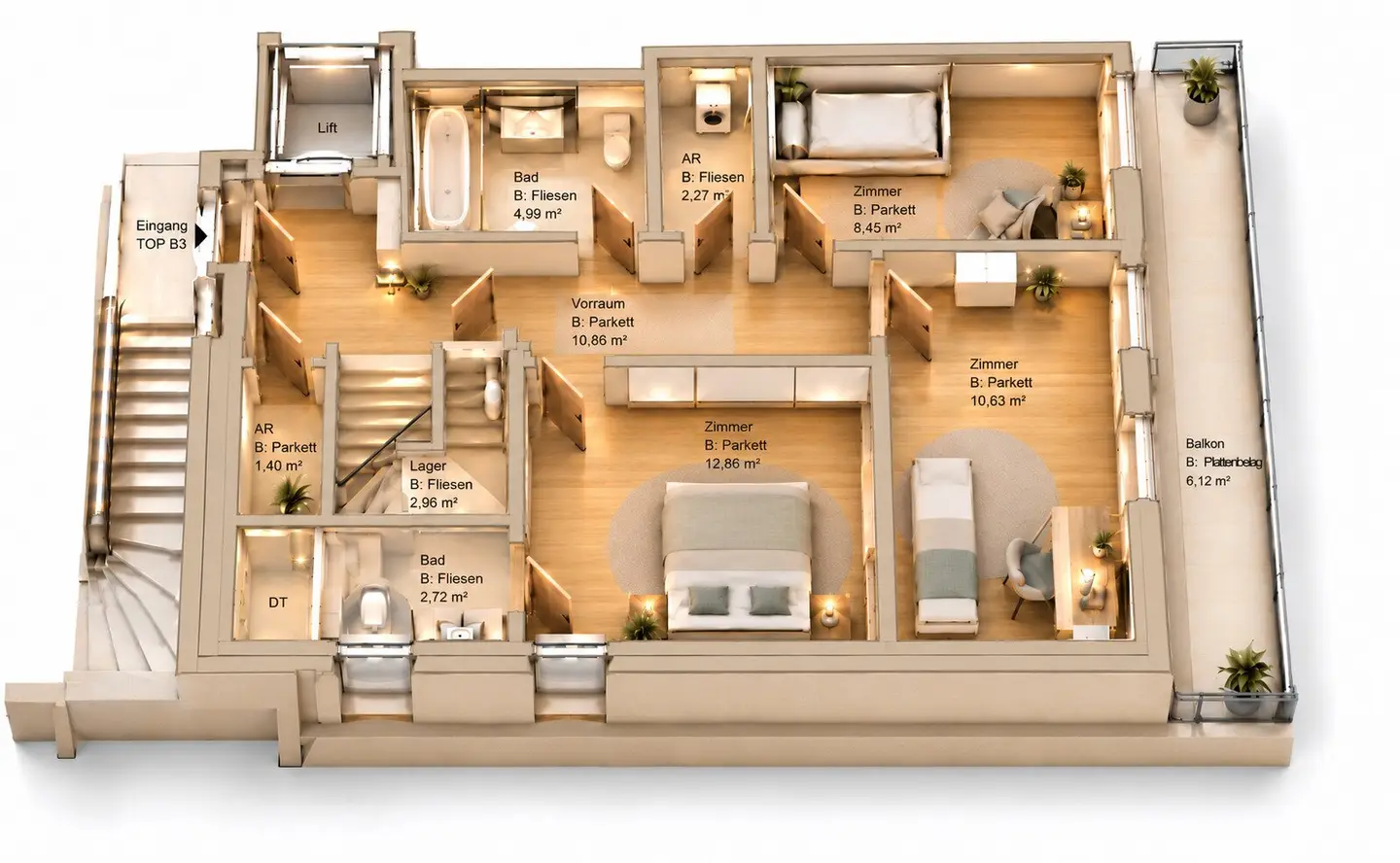 High-class penthouse unit with 123m² plus 73m² terrace area Luxury residential project in Aldrans