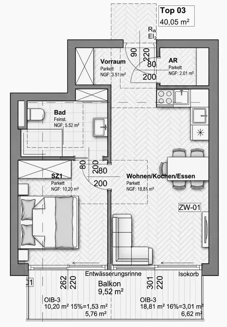 Compact first occupancy in Schallmoos: Intelligent 2 room apartment with balcony