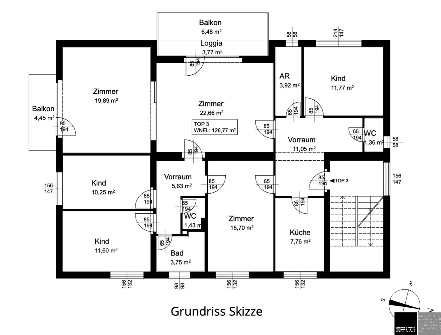 Salzburg-Mülln: Familienwohnung im obersten Stock >> 126 m² >> 5-6 Zimmer >> 2 Balkone