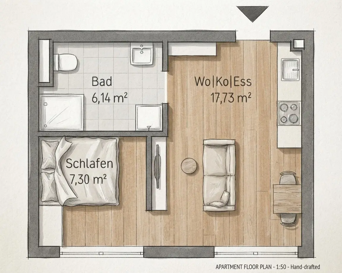 GRAZ - Gries: Leben mitten in der Stadt !! 31m² Top Erstbezug im 1.OG + Balkon