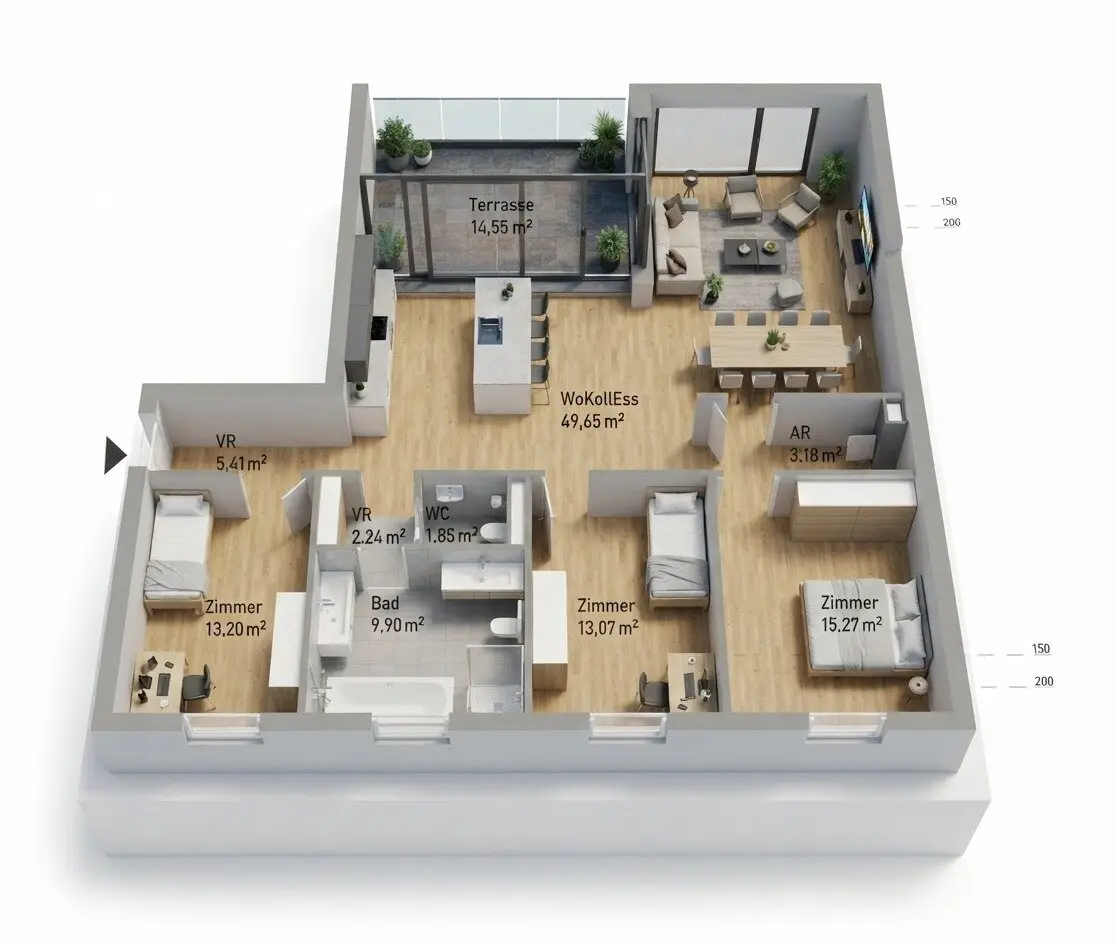 GRAZ - Gries: 114m² 4-room apartment with 15m² terrace on 5th floor near Augarten central commission-free