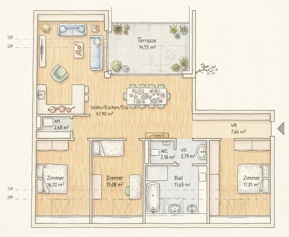 GRAZ - Gries: 124m² large 4-5 room apartment + 15m² large terrace on the 5th floor - Near Augarten - Central - Commission-free