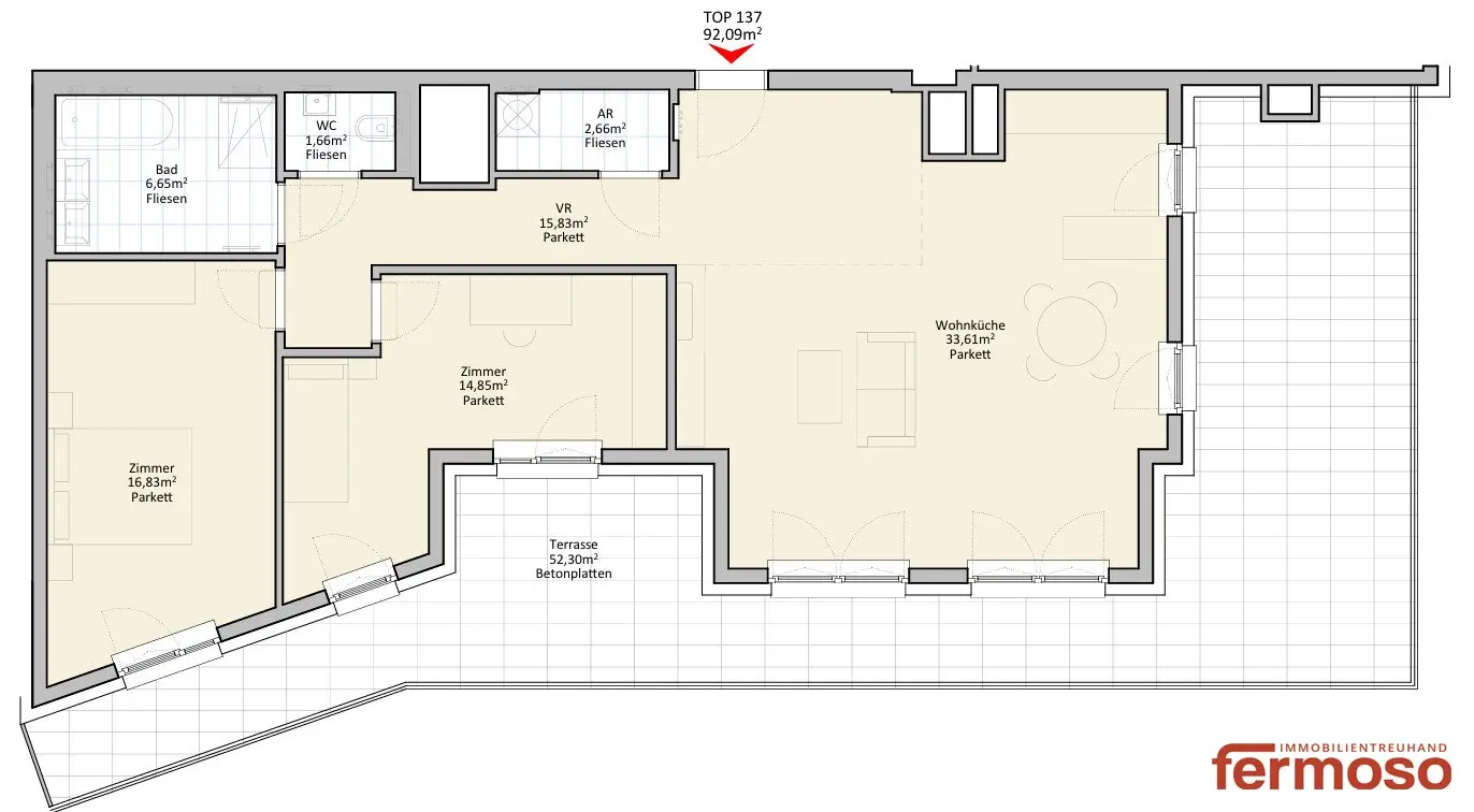 Wohnen, wo Wien durchatmet – außergewöhnliche 3-Zimmer-Terrassenwohnung am Laaerwald mit 52,3 m2 Dachterasse mit Weitblick über Wien