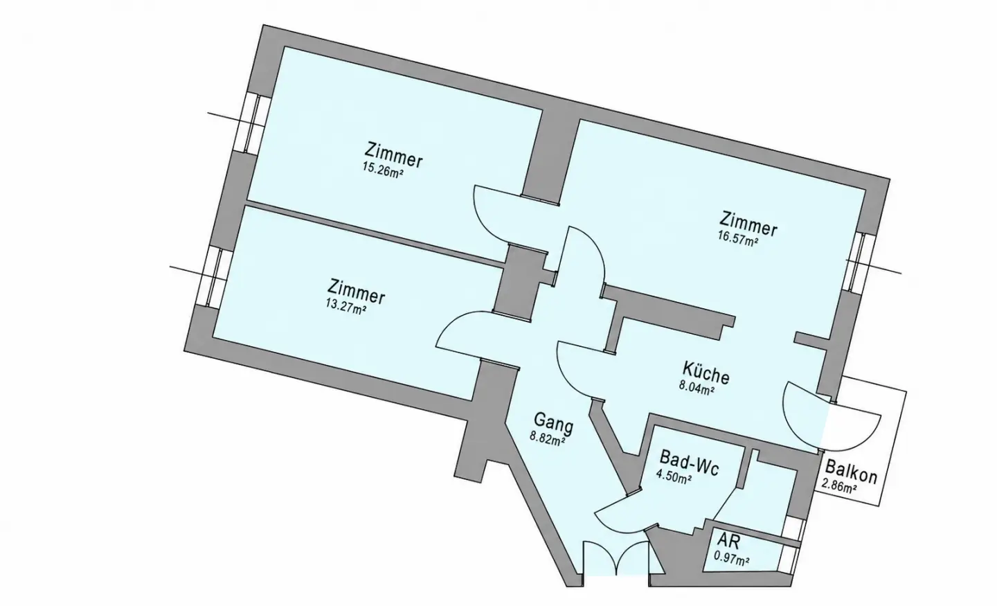 Bright apartment with balcony and distant view