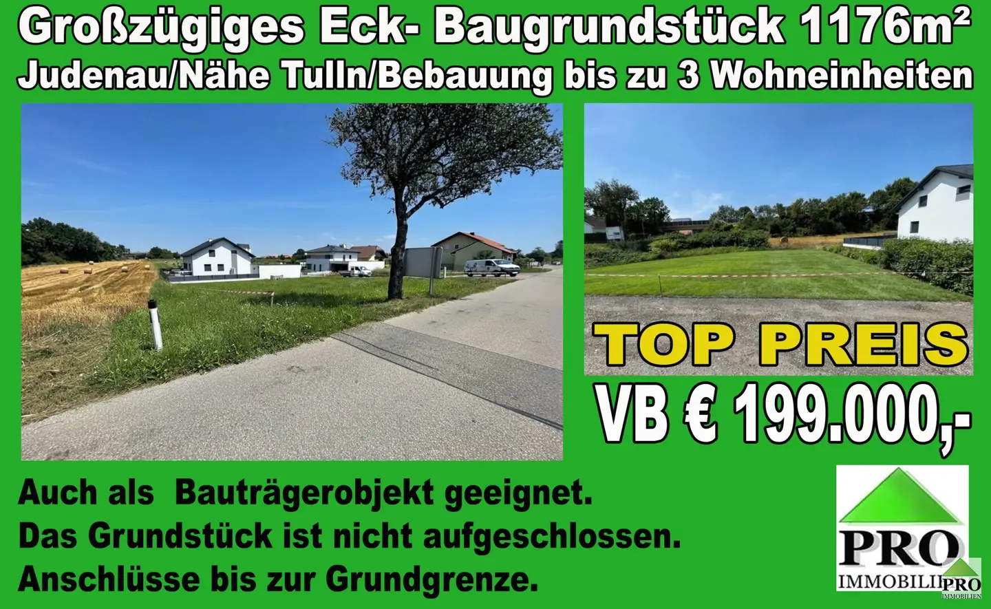 Großzügiges Eck- Baugrundstück 1176m² in 3441 Judenau Bebauung bis 3 Wohneinheiten