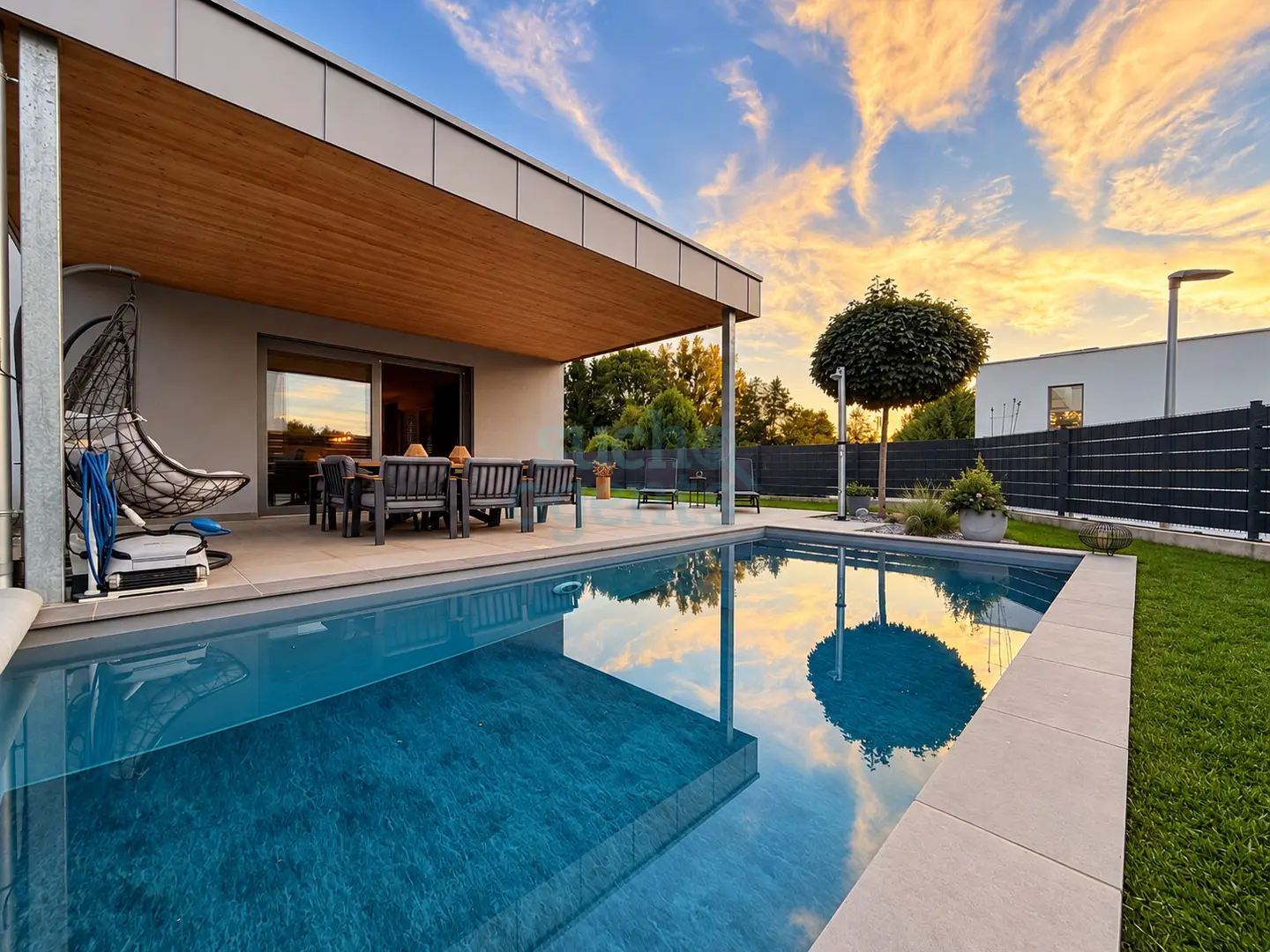 Smart home family apartment with pool and photovoltaic