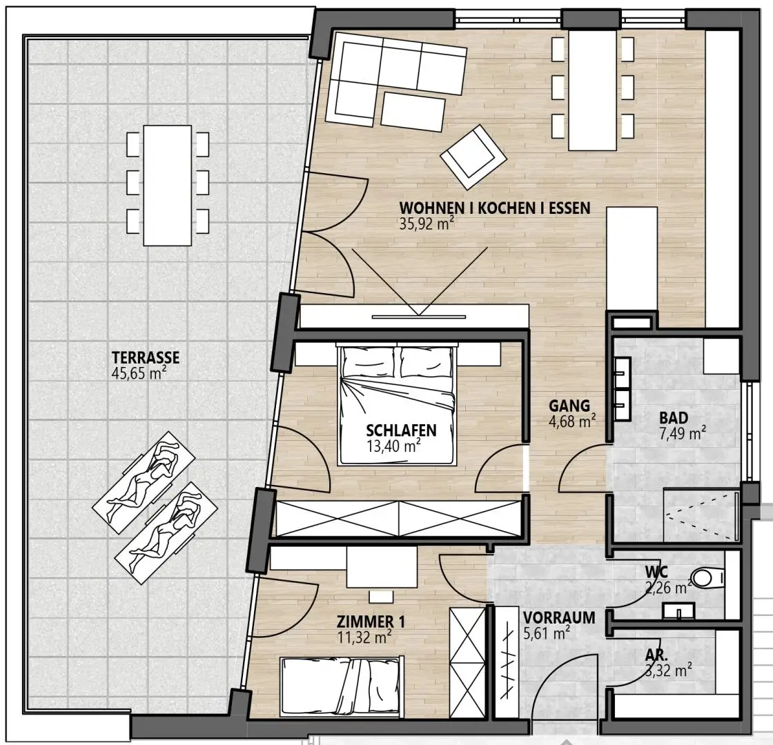 New build penthouse with large roof terrace