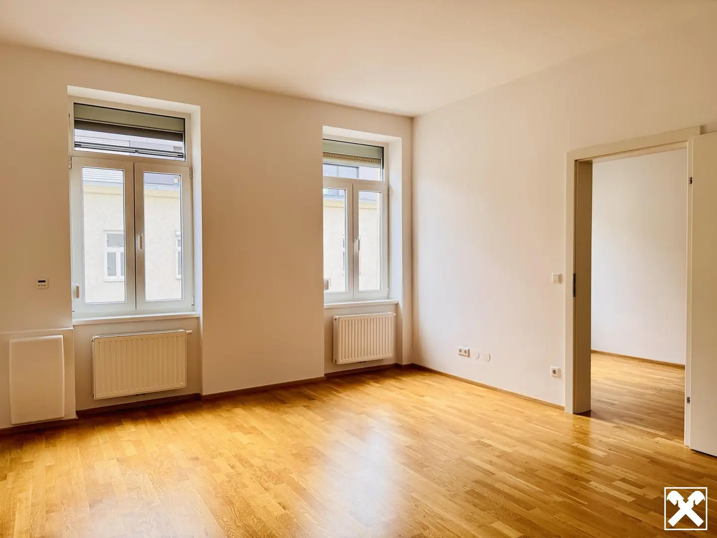 Wohnzimmer Blick ins Schlafzimmer