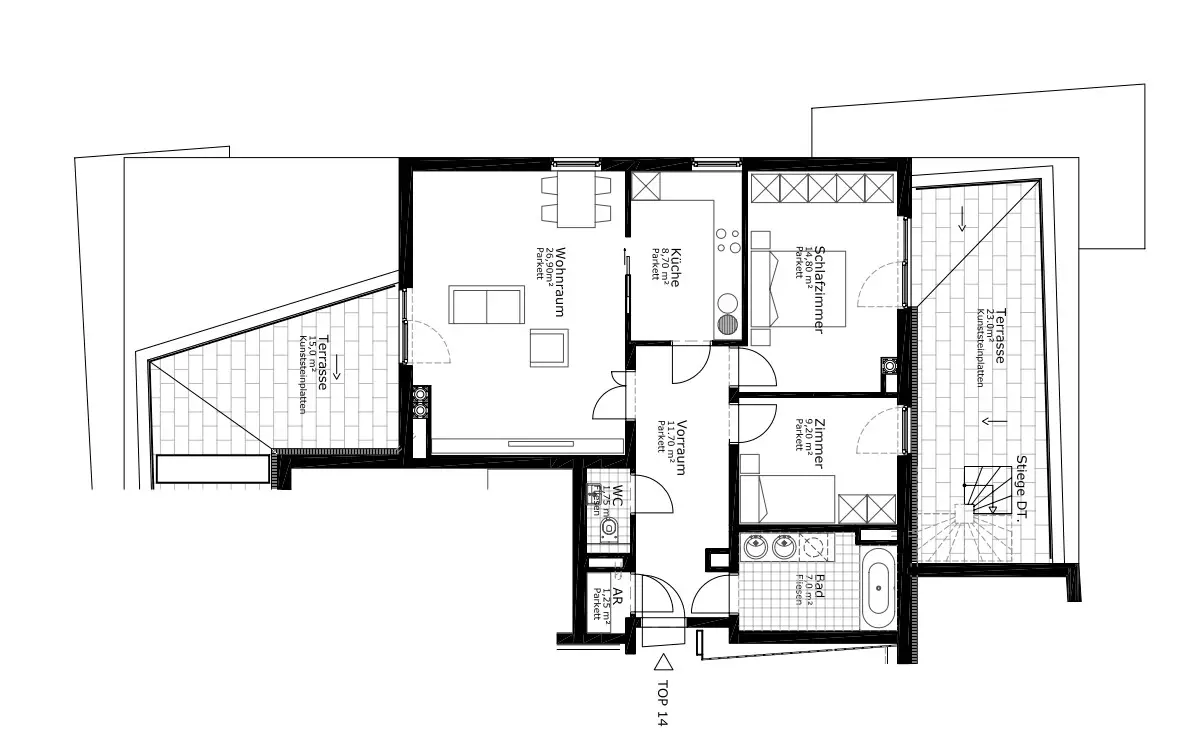 Dachgeschosswohnung mit großer Dachterrasse und zwei Terrassen