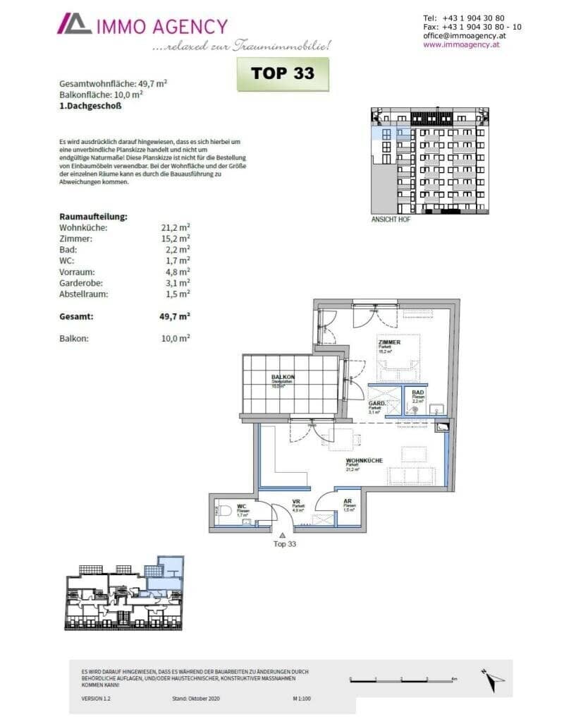 Dachgeschosswohnung hofseitig Balkon nahe Naschmarkt