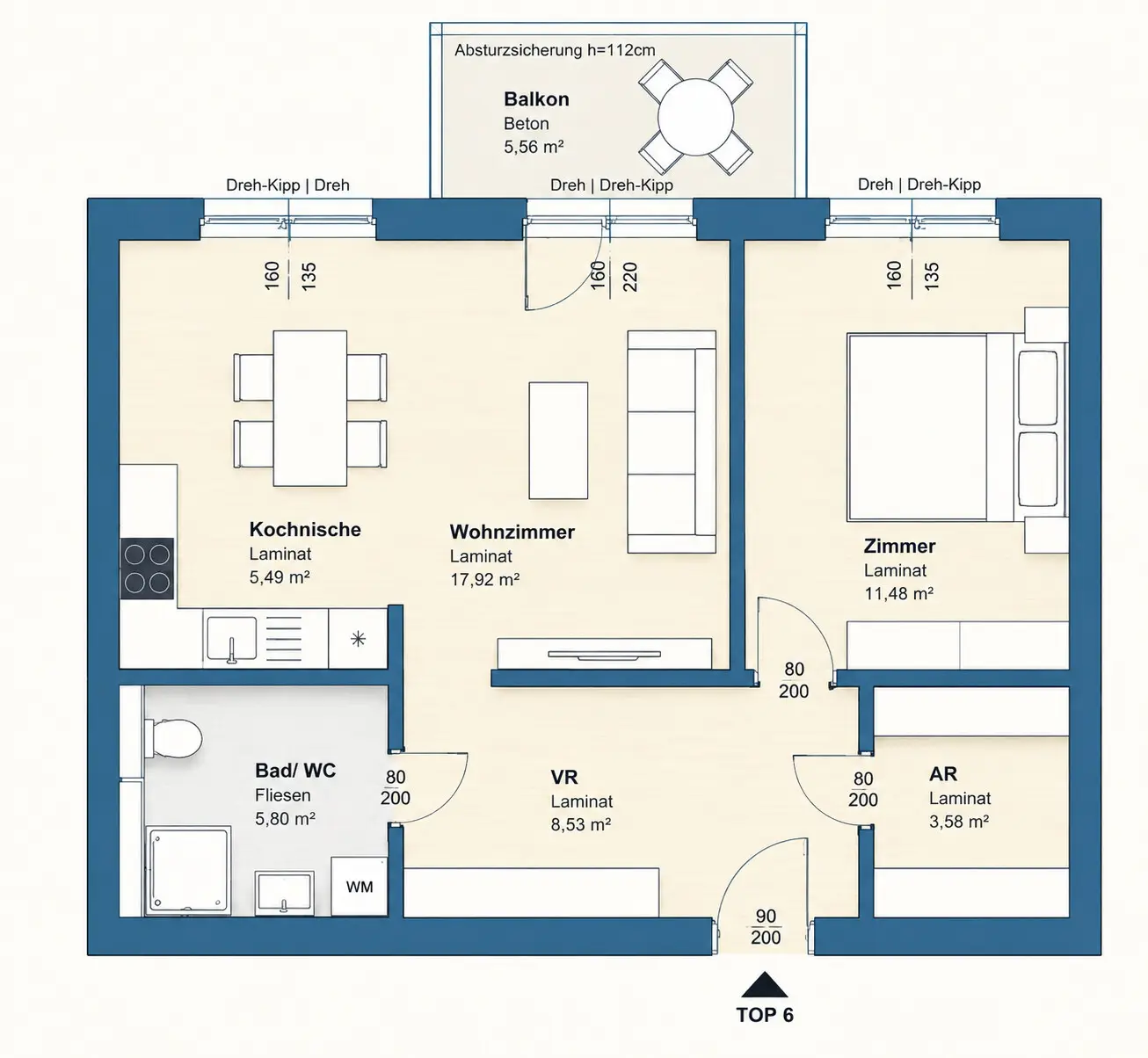 Bright apartment with balcony and new kitchen