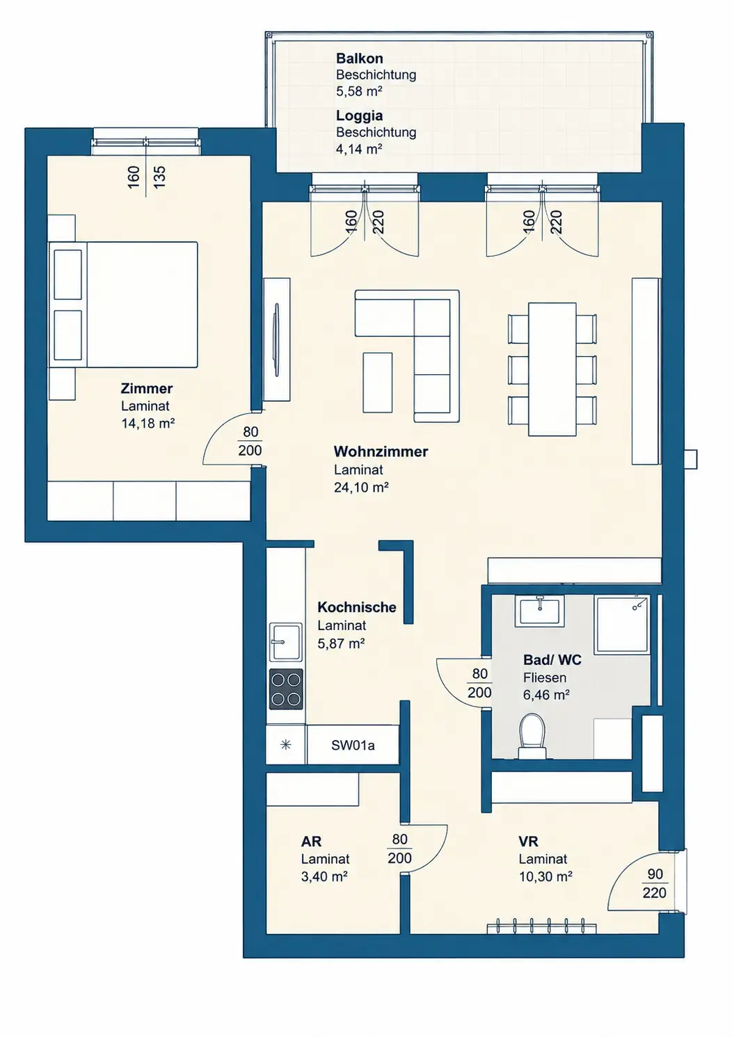 Zentral gelegene Wohnung mit Balkon und Einbauküche