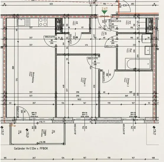 Moderne Wohnung mit Loggia und offener Wohnküche
