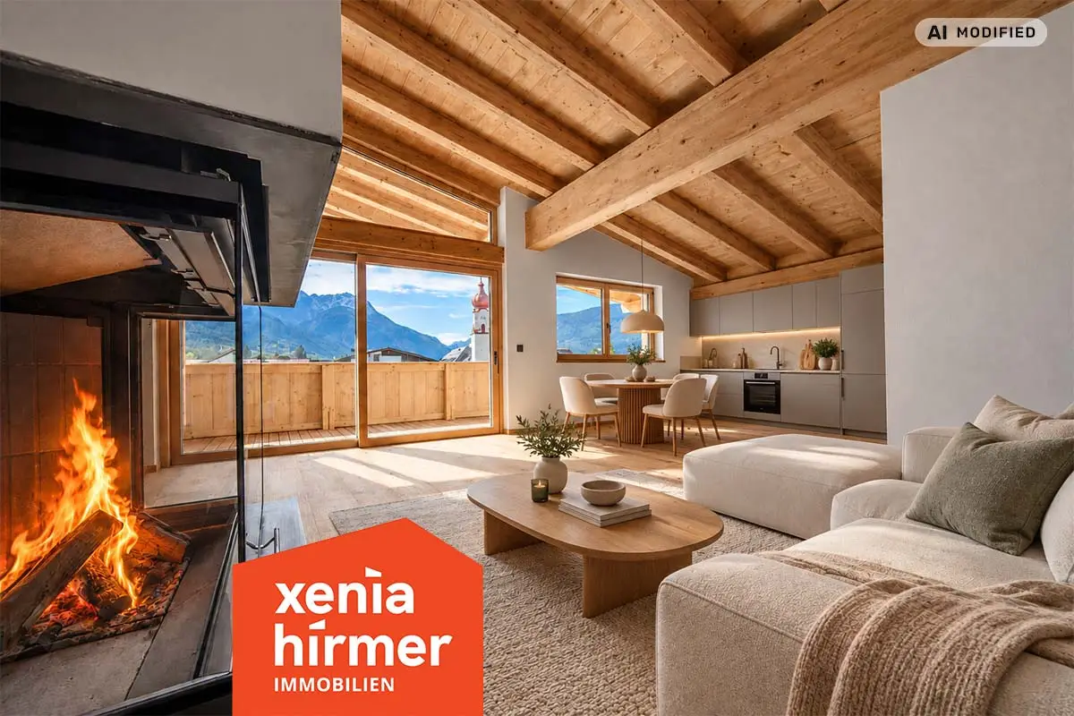 Wohnung mit sichtbarem Holzdachstuhl und Südbalkon