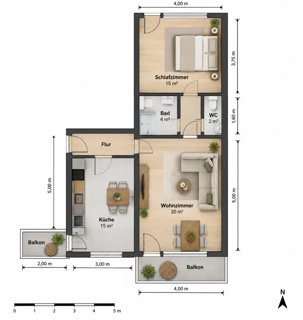 Charmante Sanierte 2-Zimmer Wohnung mit Balkon in bester Lage – 63m²
