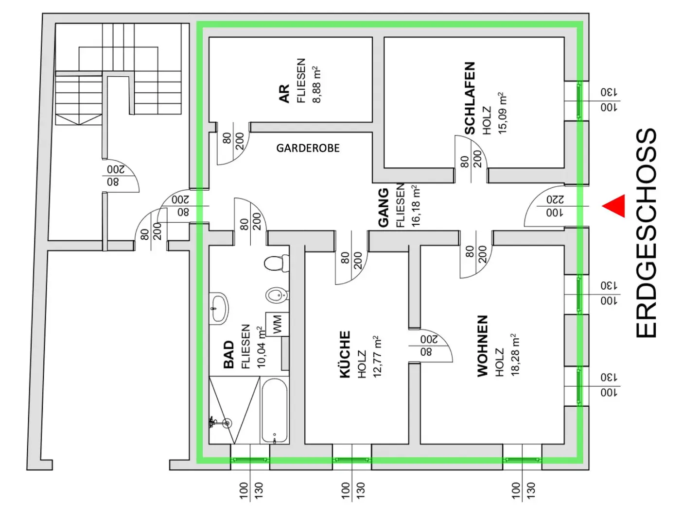 Moderne 2-Zi. Wohnung in Eferding, EG, 81m², Einbauküche, Bad mit Wanne &amp; Dusche