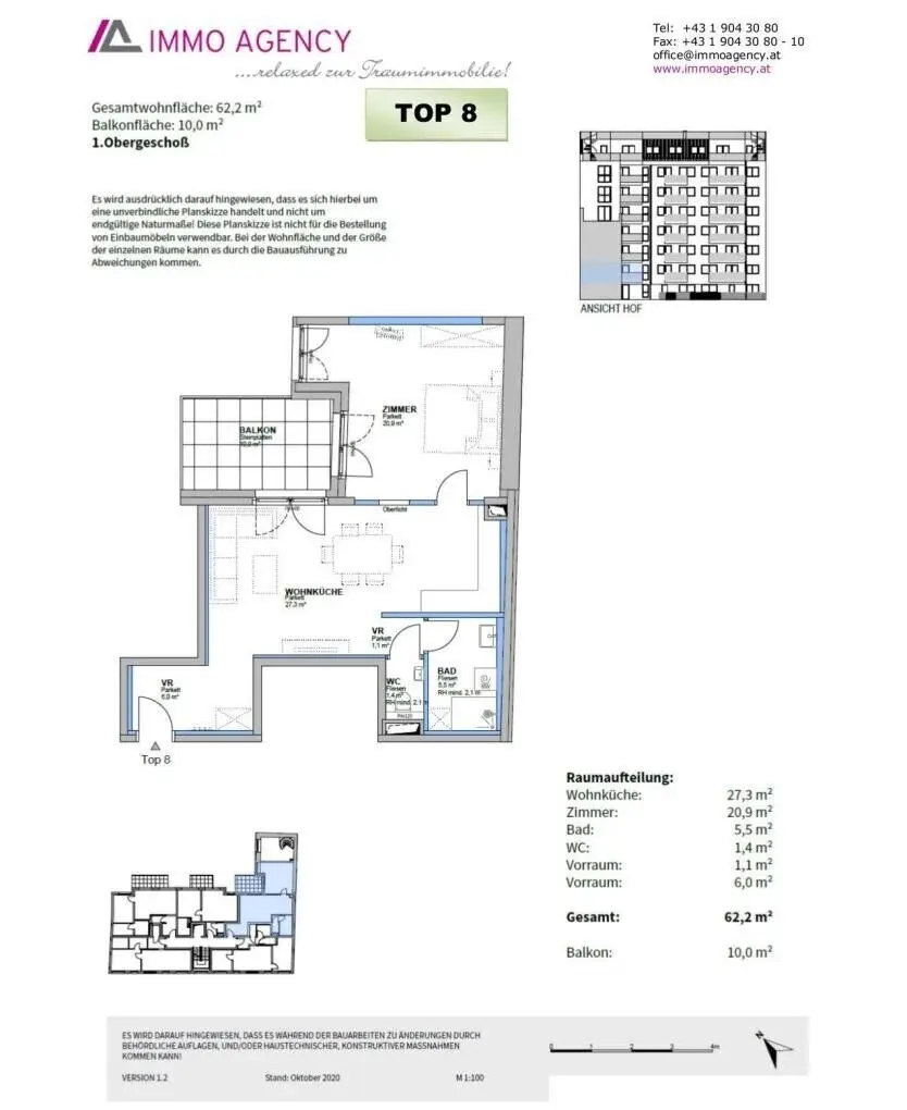 Wohnung hofseitig im Neubau nahe Naschmarkt Balkon