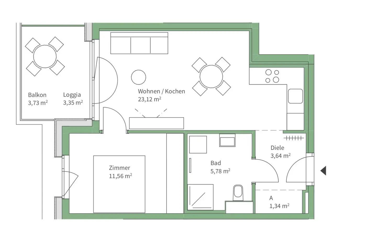 Freundliche 2-Zimmer-Wohnung mit großem Balkon und Tiefgarage! ** Erstbezug**