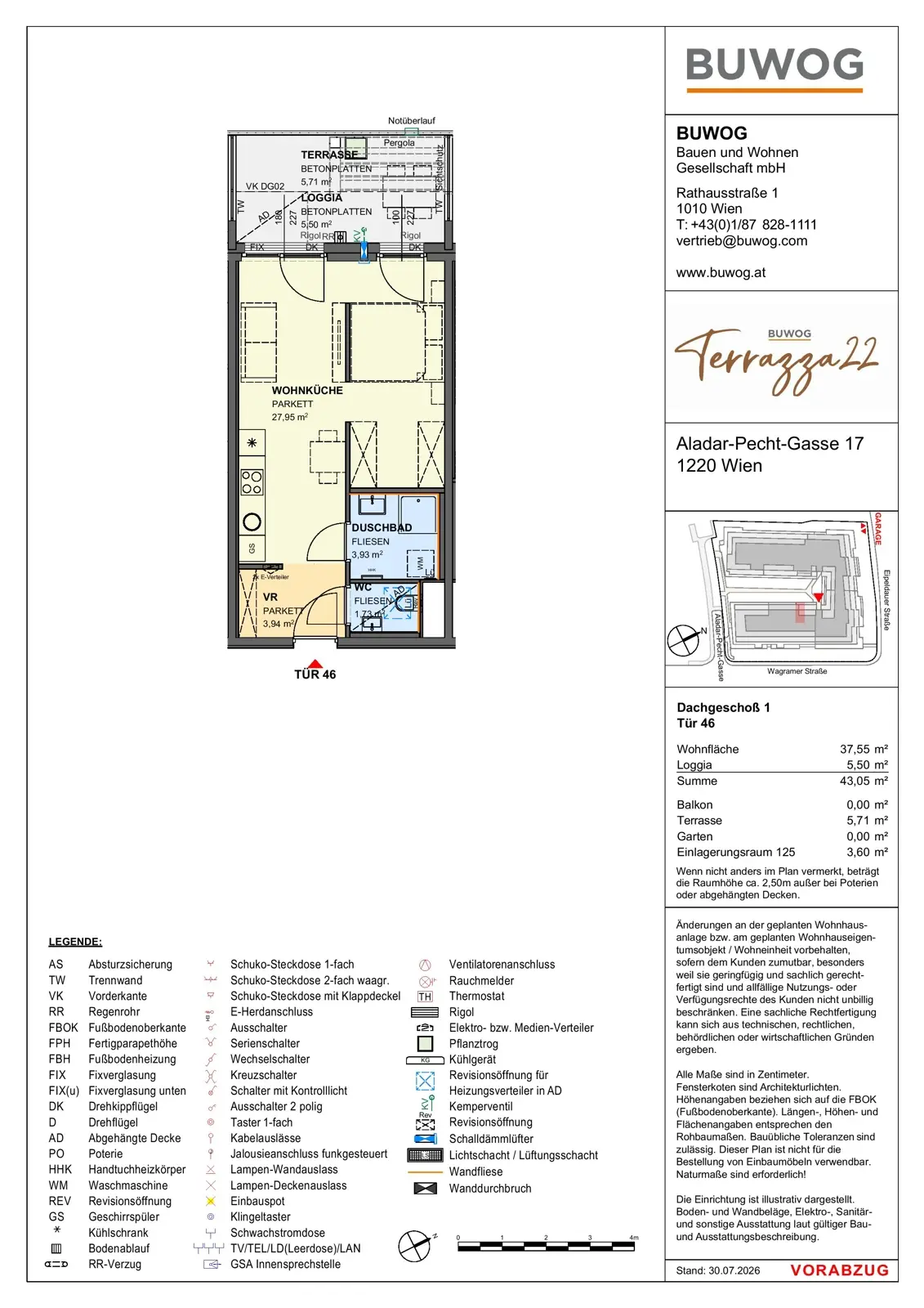 Dachgeschosswohnung mit Terrasse nahe der Alten Donau