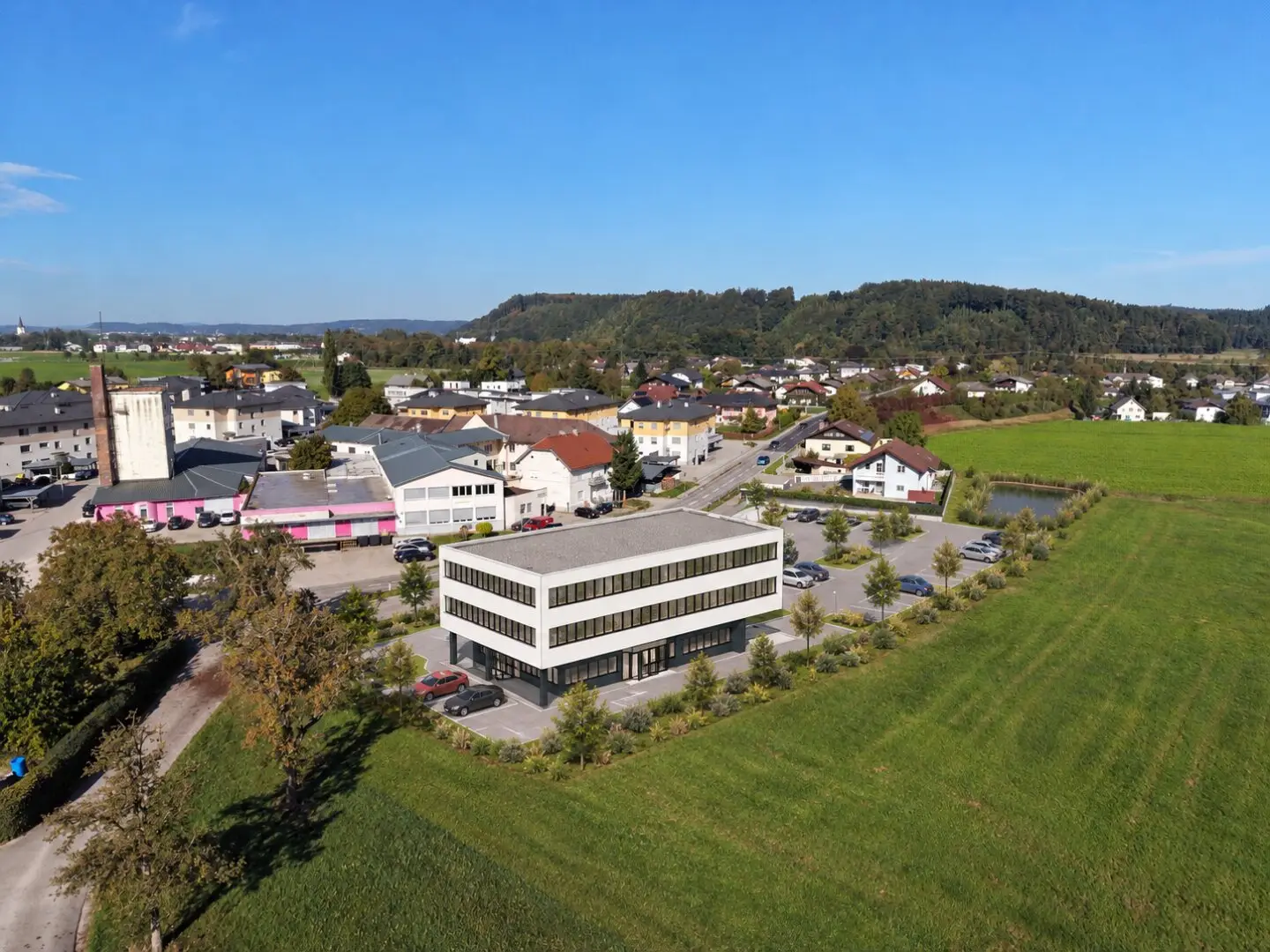 Attraktives Baugrundstück* mit vielseitigem Entwicklungspotenzial & Planungsstudie für Bürogebäude in zentraler Lage in Regau / Preising