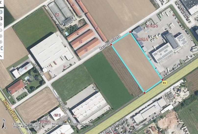 Grundstück auf Basis Baurecht mit B Widmung direkt an der B 1 in Hörsching Auch für Logistiker !!