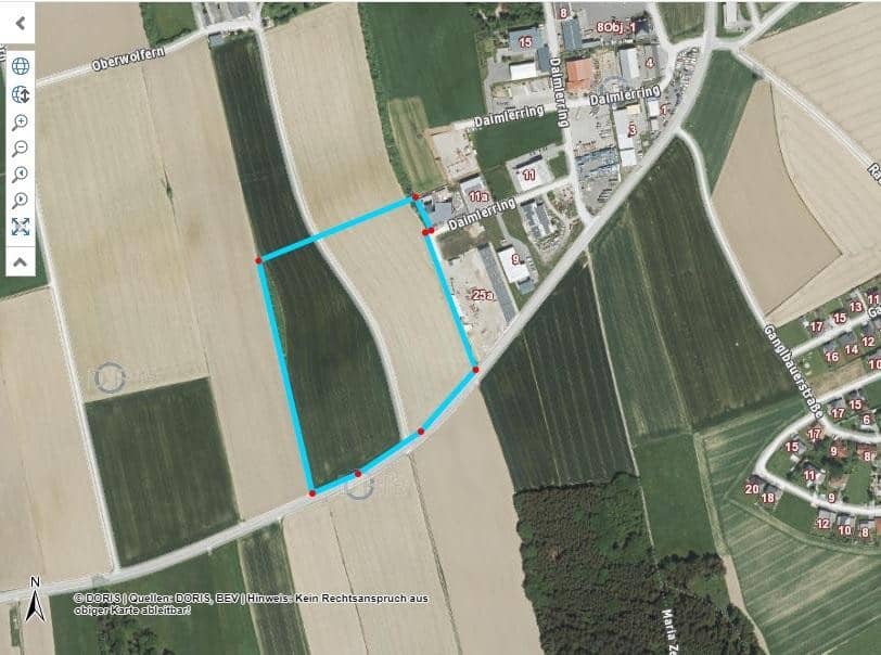Grundstück   mit B Widmung   Alle Gewerbe möglich      bis zu  50.000 m² möglich
