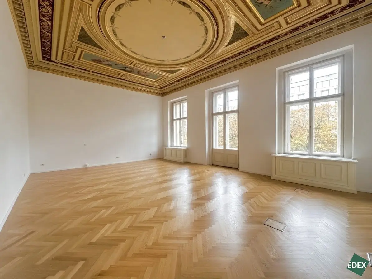 Repräsentative Altbau-Bürofläche mit Stuck, Deckenmalerei und Balkon