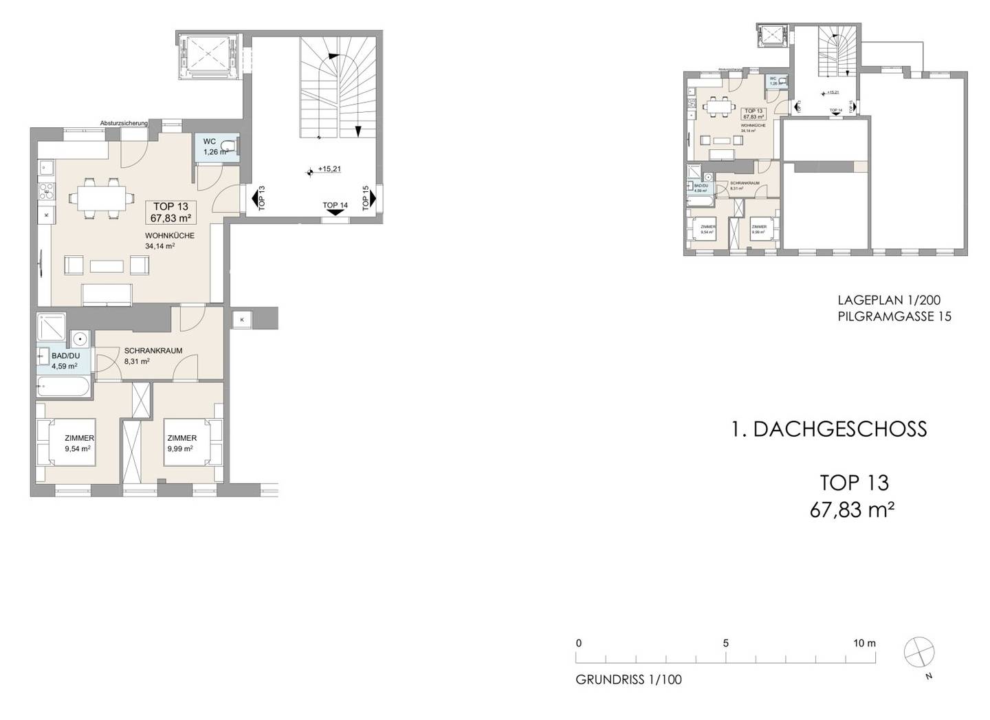 Attic apartment with living kitchen and balcony