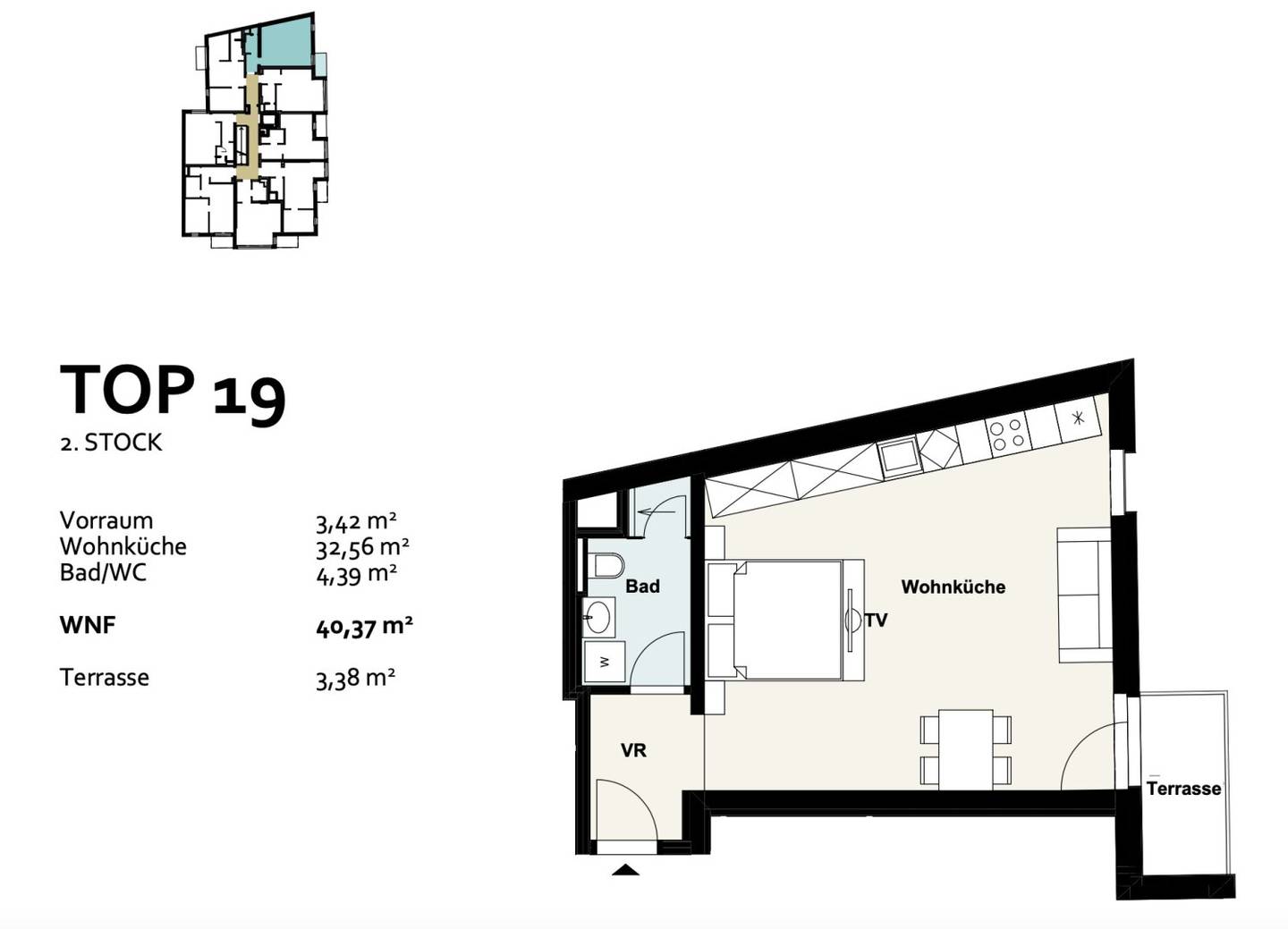 New build apartment with terrace and green view