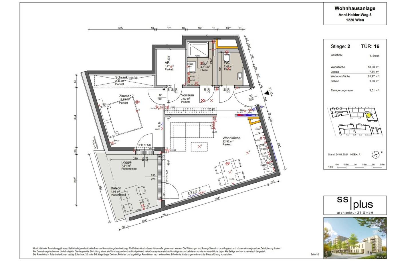 2-Zimmer-Wohnung mit Loggia in Hirschstetten, Wien Donaustadt, 53,93 m²