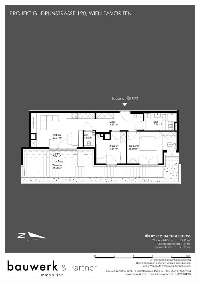 Dachgeschosswohnung with loggia near U1 Keplerplatz
