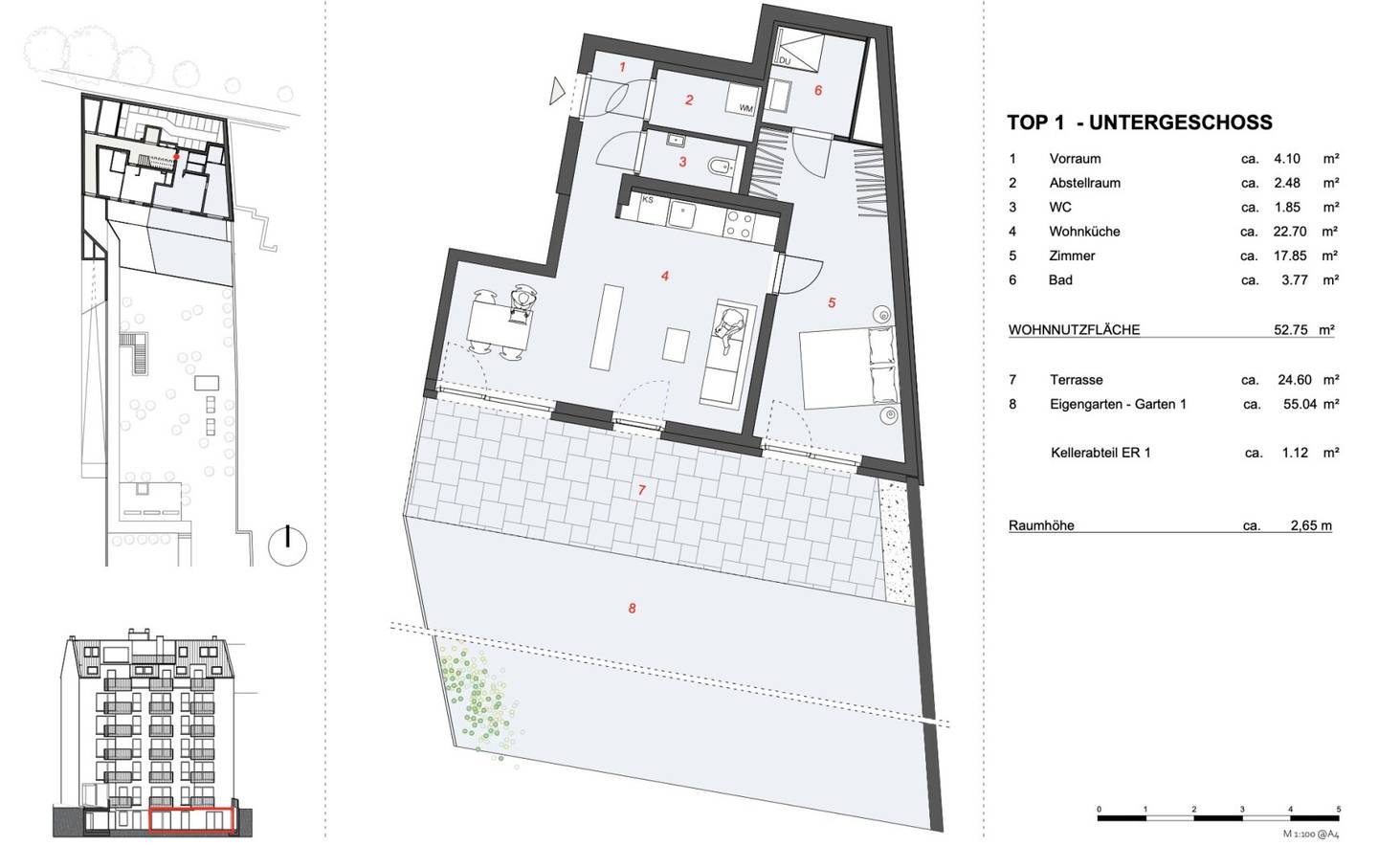 Newly built apartment garden Gustav Klimt Park