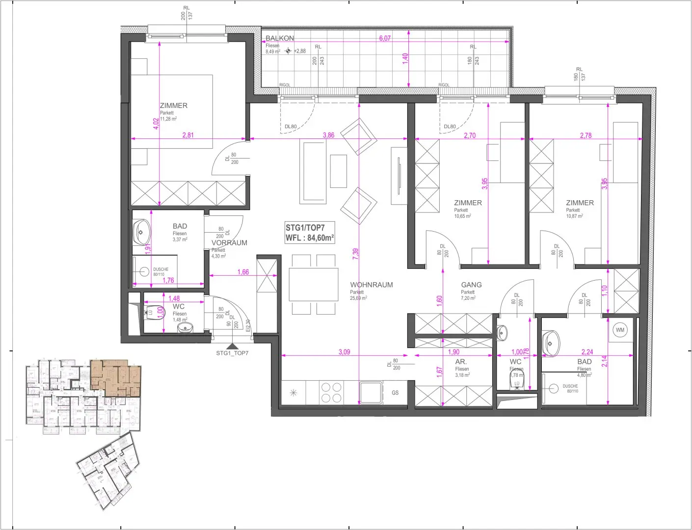 Newly built Wohnung balcony near Alte Donau