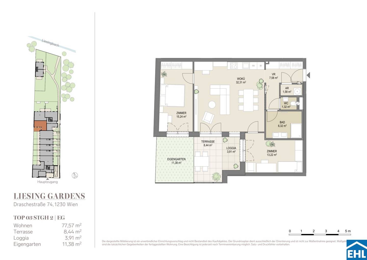 New build apartment with garden and loggia