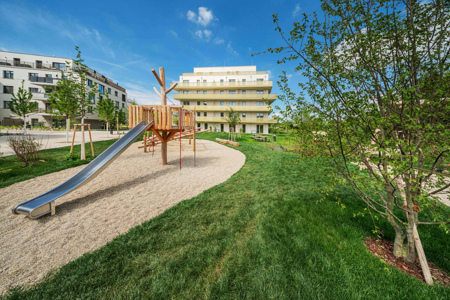 Apartment new build first occupancy outdoor spaces in green surroundings