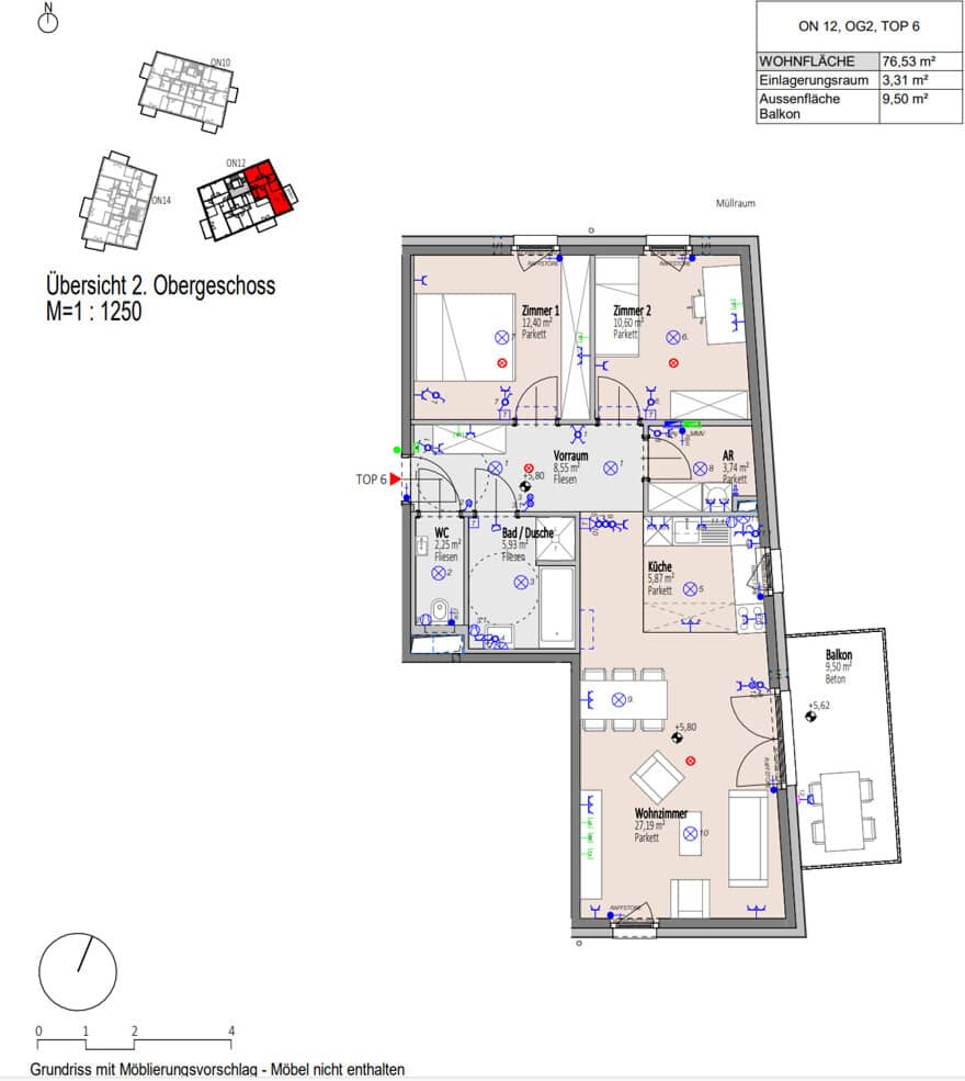 Erstbezug Wohnung Ostbalkon neues Stadtviertel