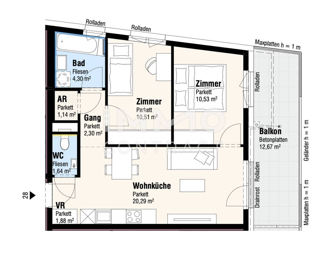 Dachgeschosswohnung nahe Wien Bahnhof in 11 Minuten Erstbezug