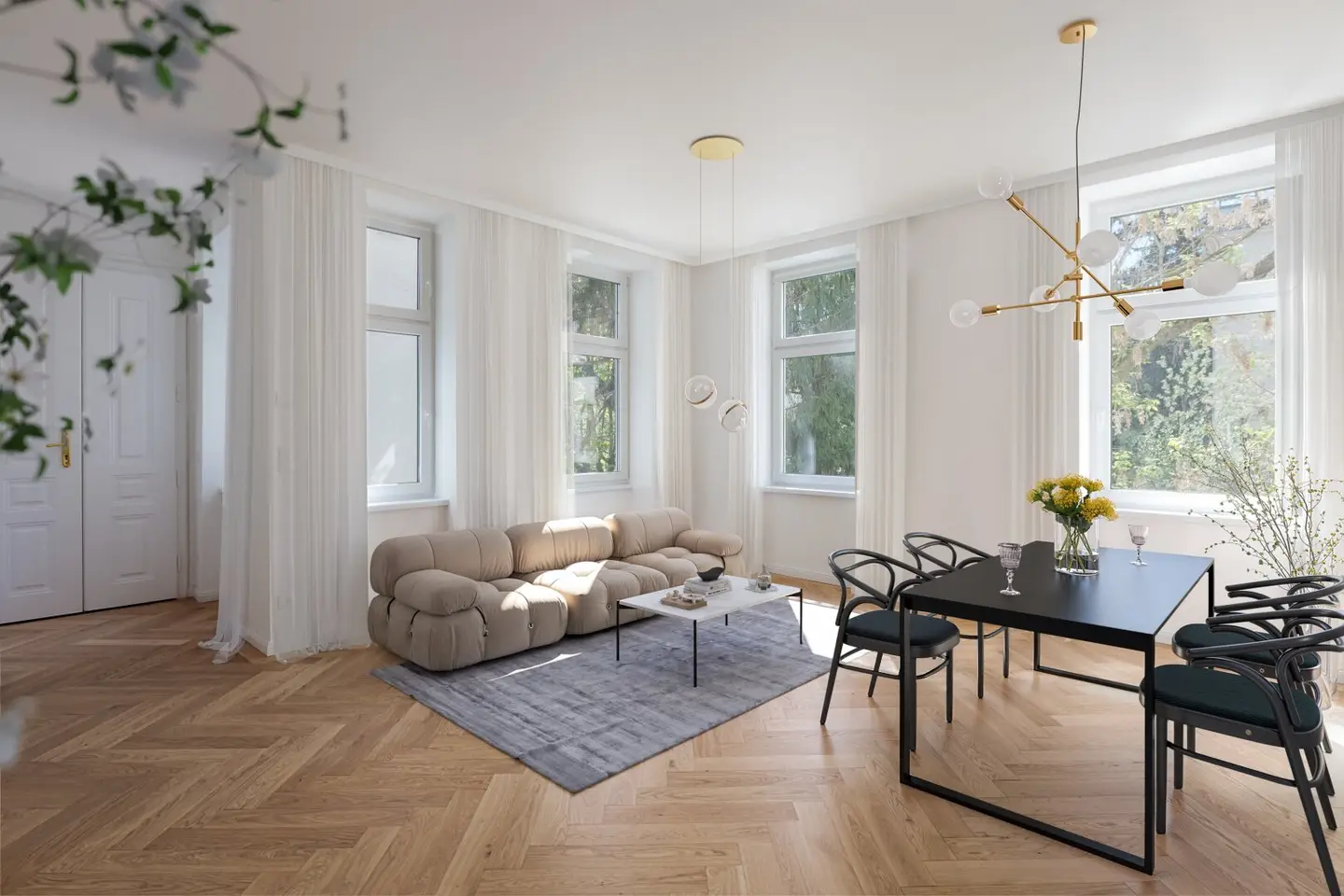 Stylish Altbau apartment with herringbone parquet and optional balcony in Hietzing