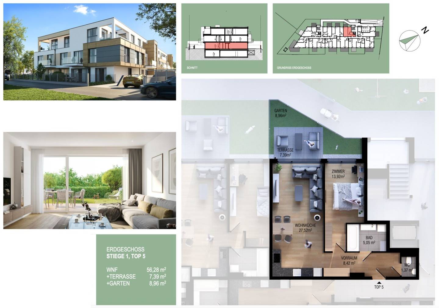 Newly built apartment commission free terrace